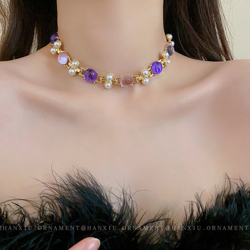 Round Resin Pearl French Vintage Necklace