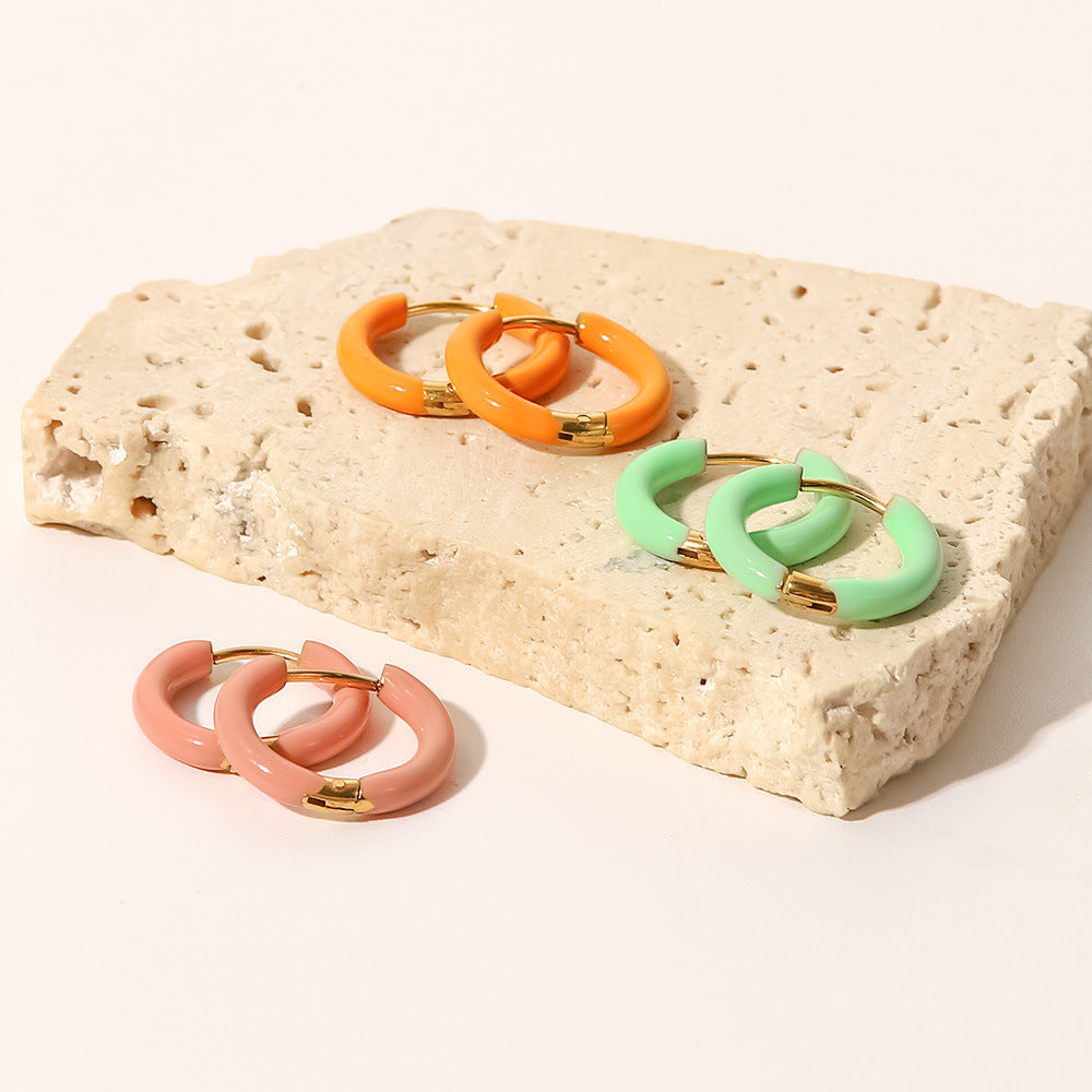 Stainless Steel Jelly Colored Ring Earrings