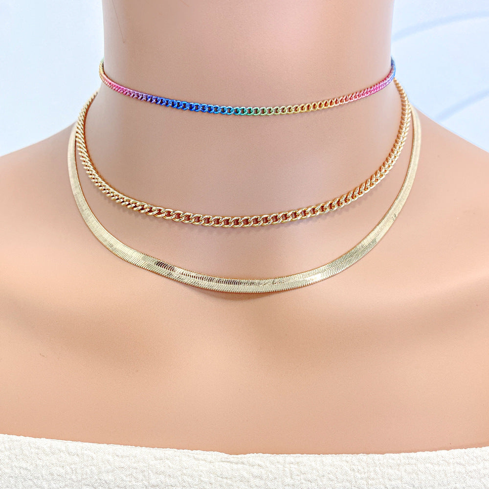 Three Layers of Colored Lacquered Metal Necklace