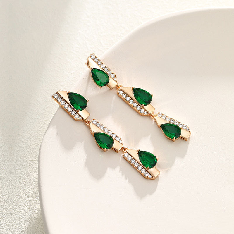 Long Water Drop Zircon Staggered Earrings for Women