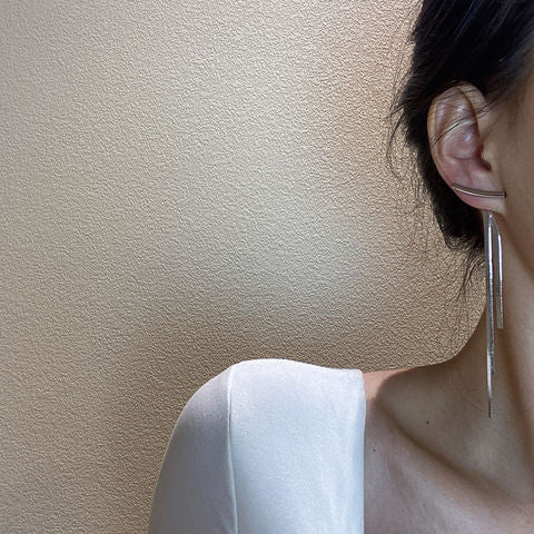 Gold Fringe Long Stylish Simple Earrings Stainless Steel