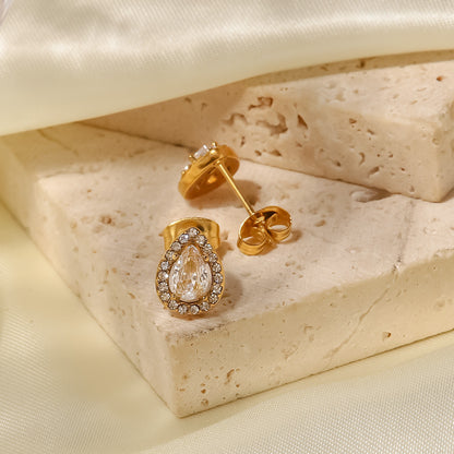 French Stainless Steel Inlaid White Zircon Earrings