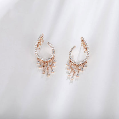 Temperament Fairy Small Tassel Elegant Full-studded Zircon Earrings