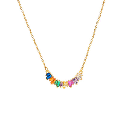 Geometric Rainbow Pendant Encrusted Zircon Necklace