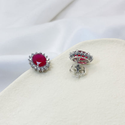 Flower Shape Inlaid Red Zircon Earrings