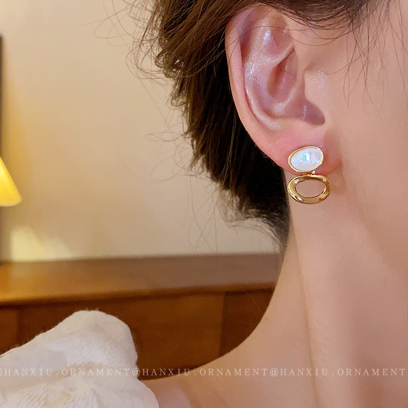 Electroplated Silver Needle Oval Irregular Earrings