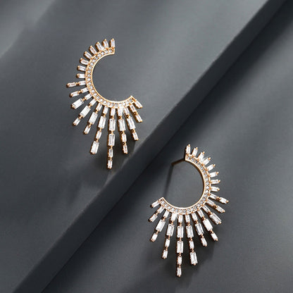 Sector-shaped Light Luxury Zircon Retro Earrings