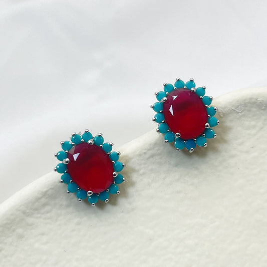 Turquoise Flower Shape Inlaid Light Blue Earrings