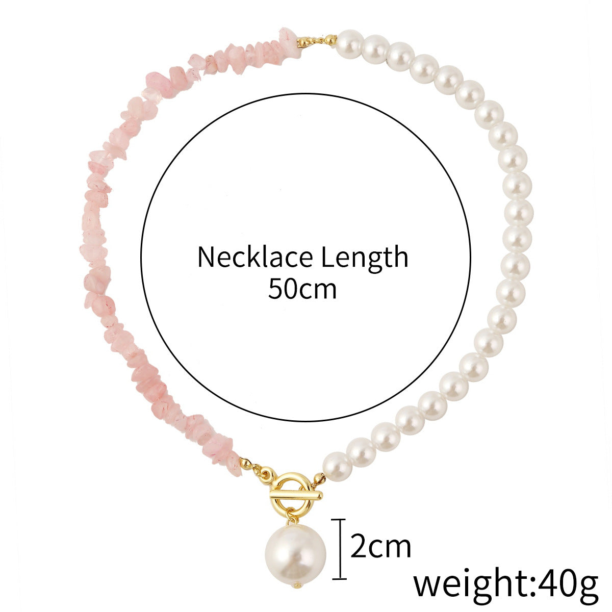 Half Design Pearls & Irregular Pink Stones Link Necklace