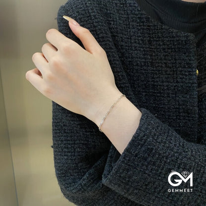 S925 Sterling Silver Paper Clip Simple Chain Bracelet