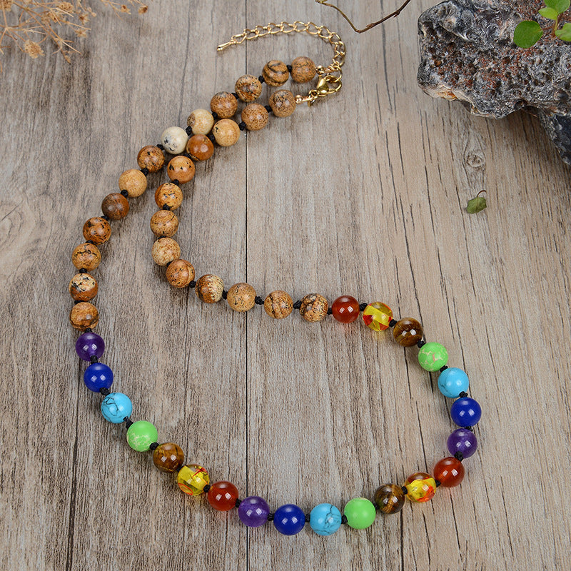 Fashion Colorful Lucky Stones Stainless Steel Accessories Necklace