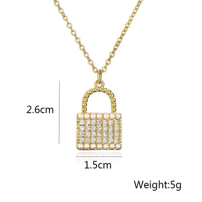 Cute Full Stones Heart & Lock Symbol Pendant Necklace