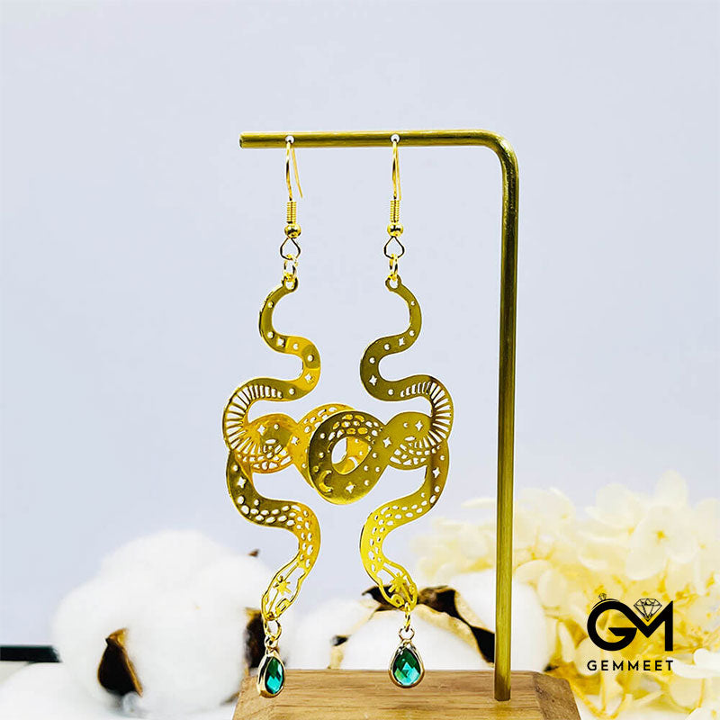 Retro Simplicity Bohemia Emerald Gold Snake Earrings