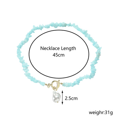 Light Blue Irregular Full Stones Link Necklace