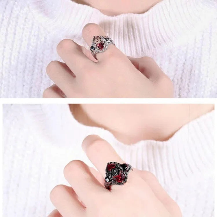 Retro Skull Love Heart Ruby Ring