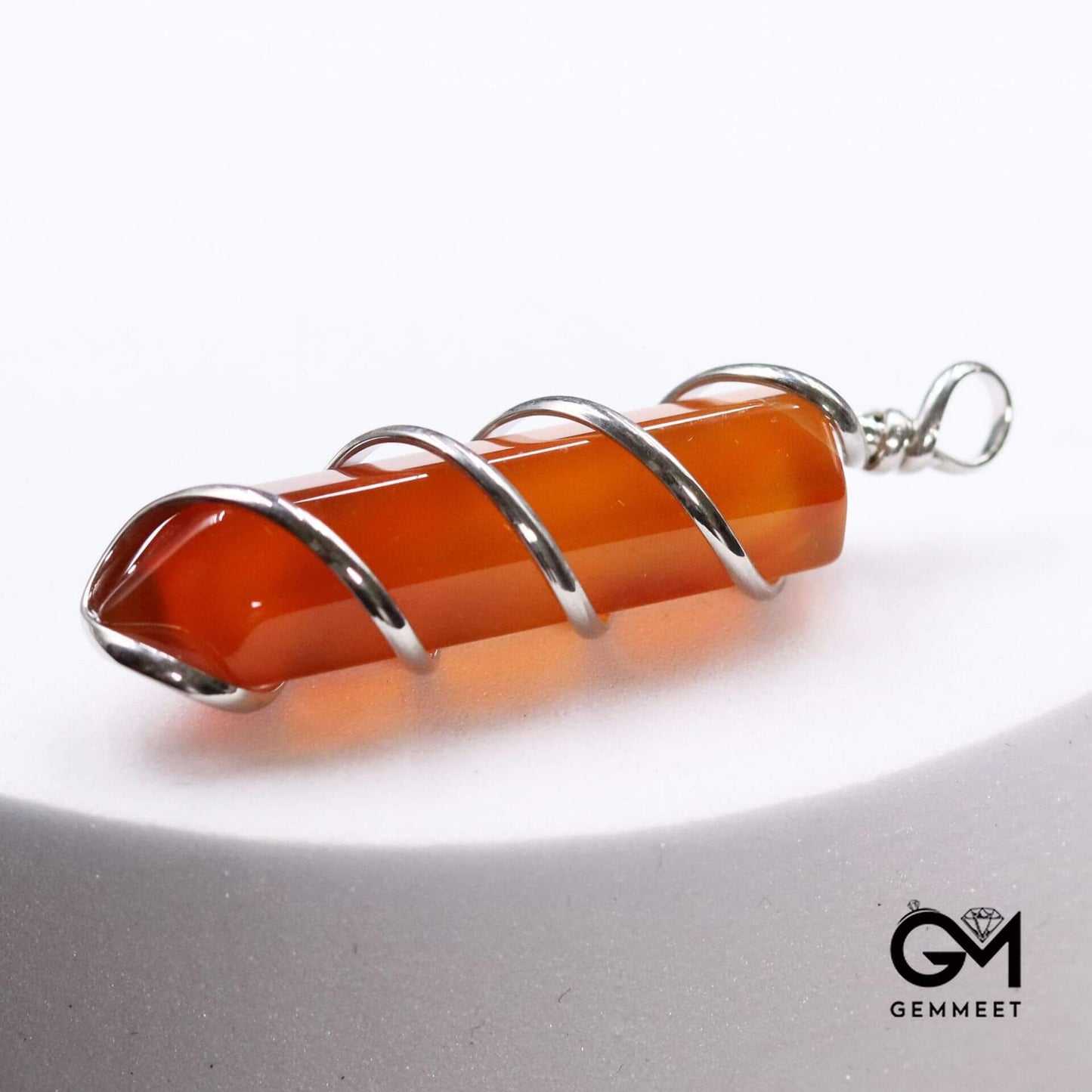 Red Agate Hexagon Spiral Agate Wound Pendant