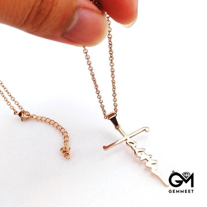 Stainless Steel Cross Faith Word Church Prayer Necklace