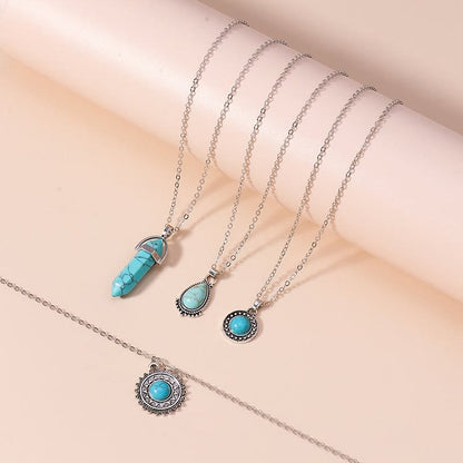 Turquoise Earrings Multi-layered Necklace Set