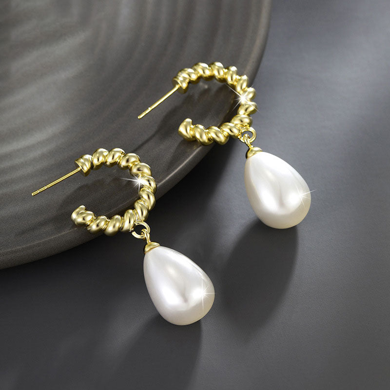 Twist Drop-shaped Imitation Pearl Earrings