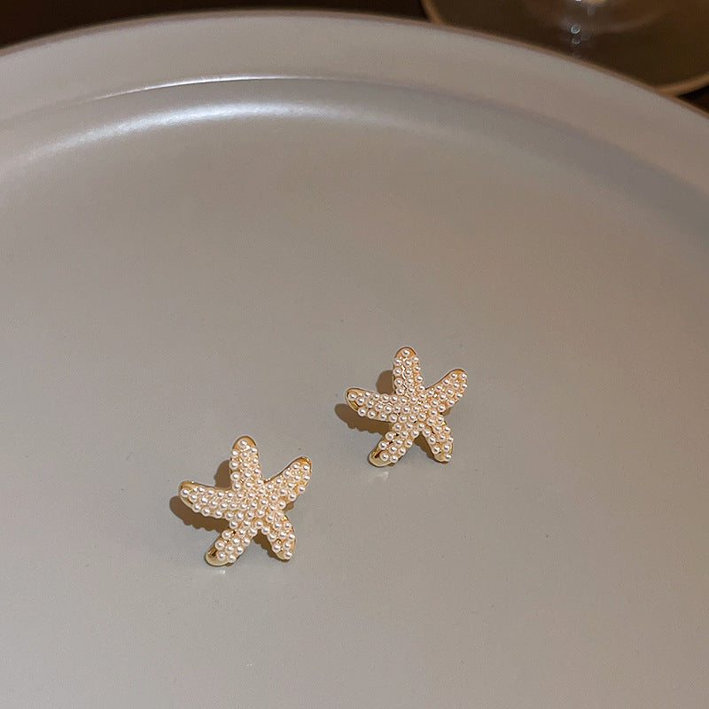 Silver Pin Personality Pearl Star Earrings