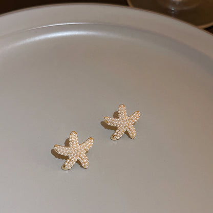 Silver Pin Personality Pearl Star Earrings