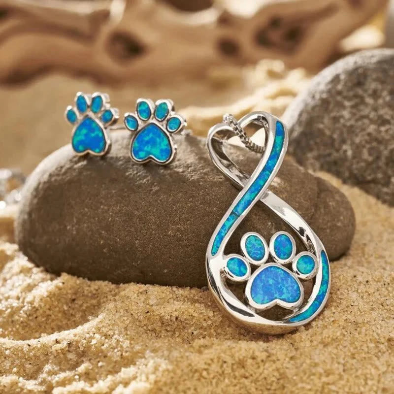 Opal Infinity Love Paw Necklace & Earrings