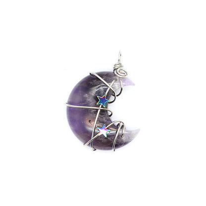 Quartz Crystal Moon Wire Wrapped Star Necklace