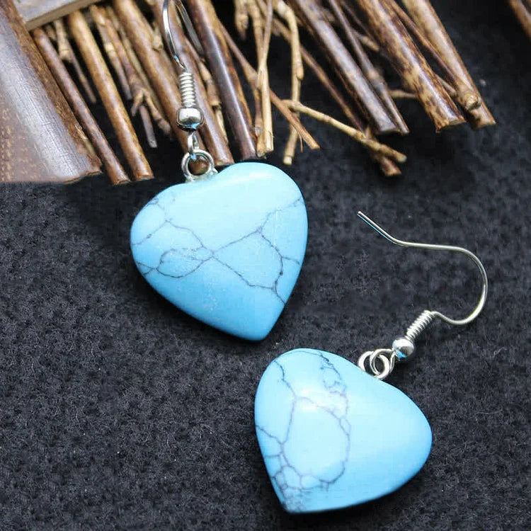 Natural Crystal Heart Healing Earrings