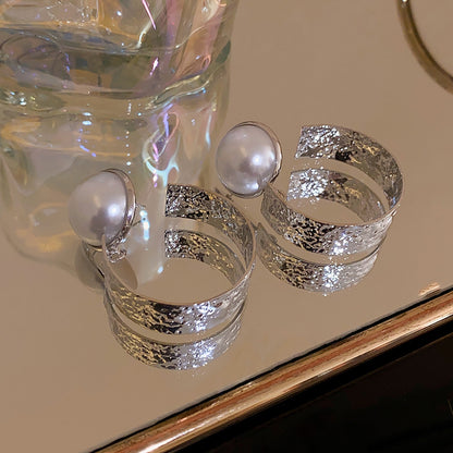 Silver Needle Pearl Metal Irregular Earrings