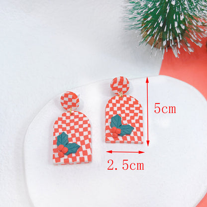 Christmas Earrings Ornament Plaid Geometric Snowman Stud Earrings