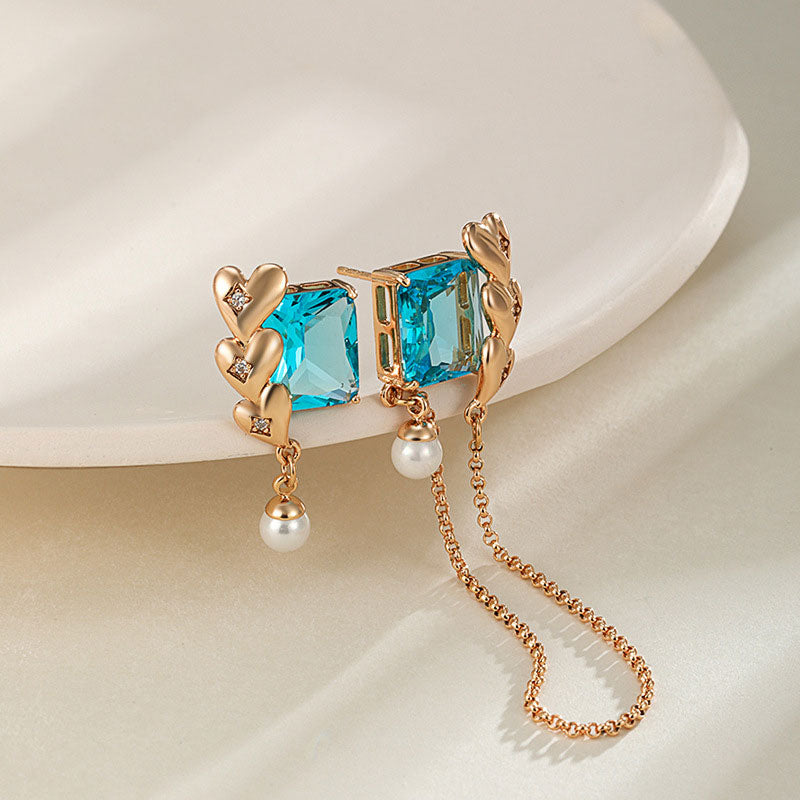 Retro Geometric Square Asymmetric Inlaid Zirconia Earrings