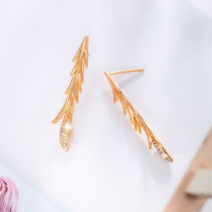 K-plated Gold Leaf Long Earrings with Zircons