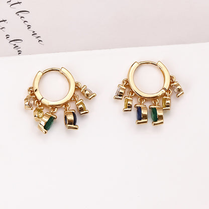 Geometric Copper-set Zircon Green Round Earrings