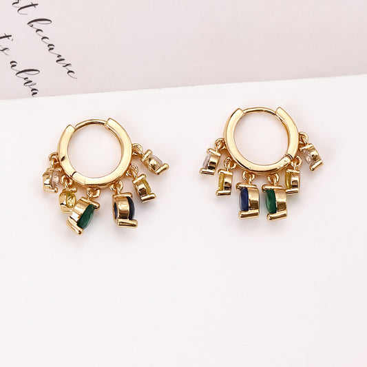 Geometric Copper-set Zircon Green Round Earrings