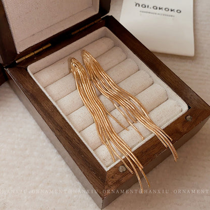 Silver Needle V-tassel Earrings