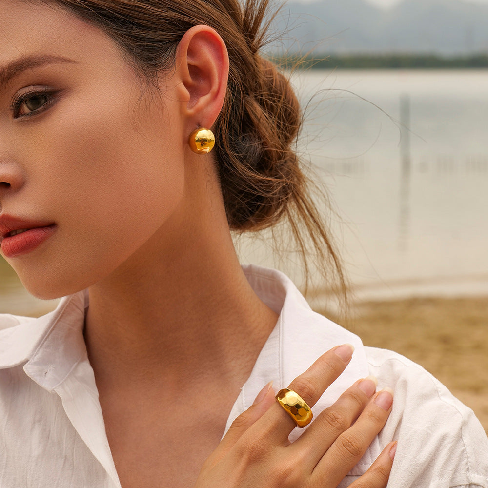 Gold Stainless Steel Spherical Earrings