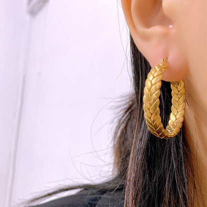 Titanium Steel Gold Coarse Round Earrings