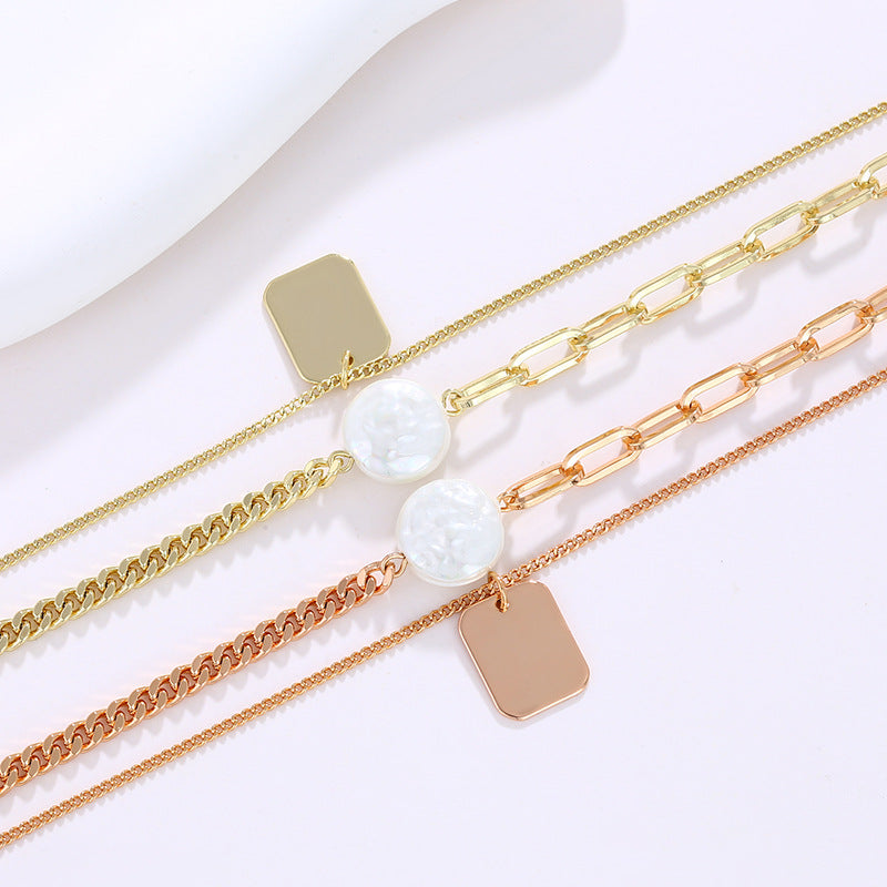 Metal Double Layer Necklace Women's Simple Long Style Baroque Style