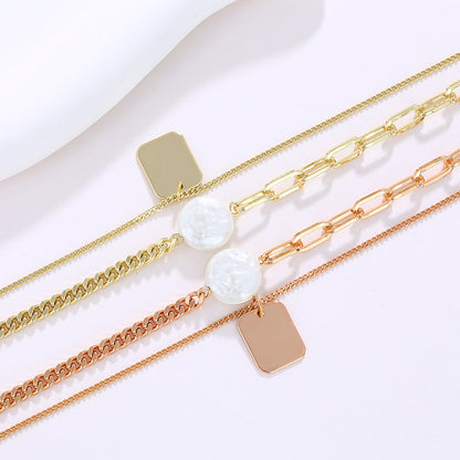 Metal Double Layer Necklace Women's Simple Long Style Baroque Style