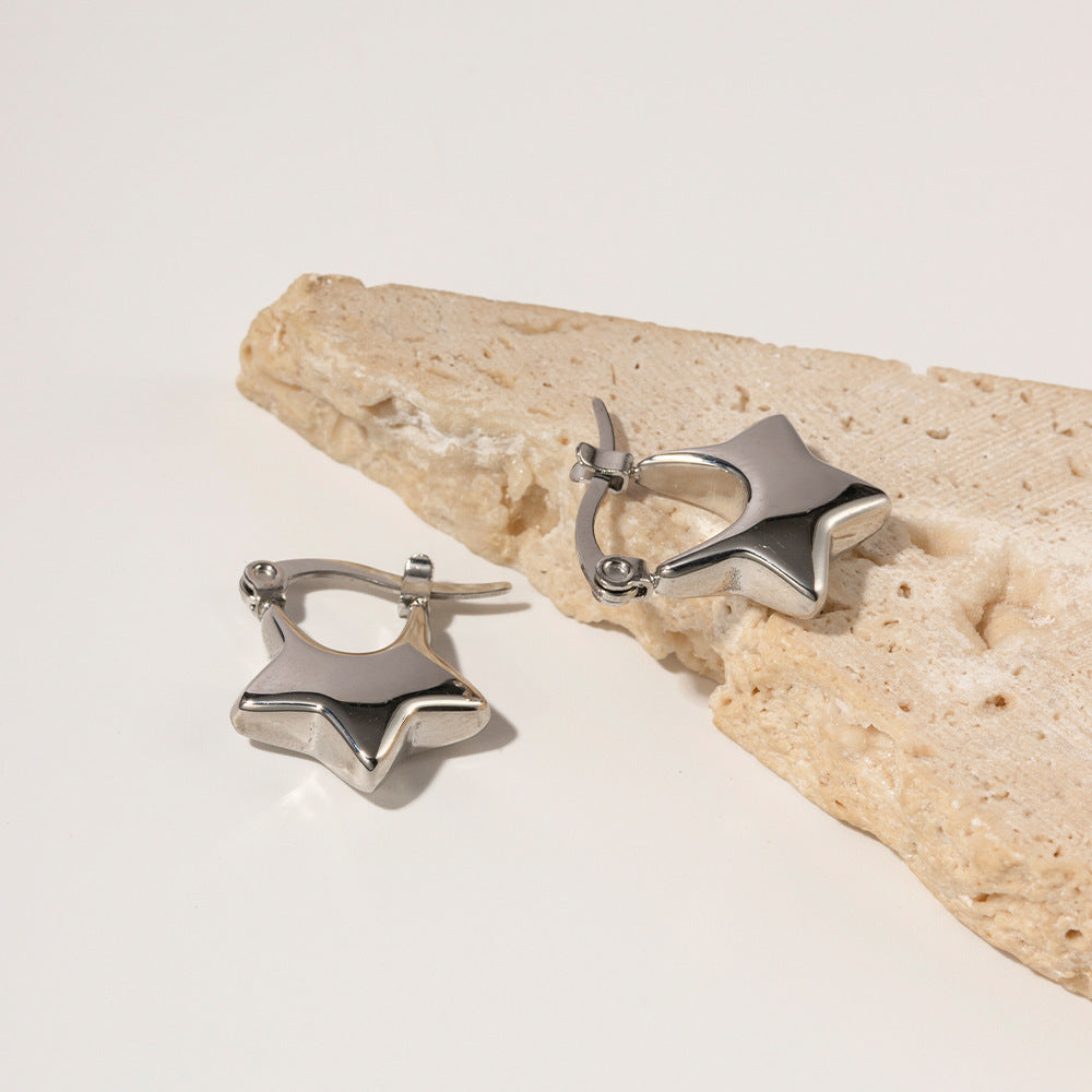 Stainless Steel Star White Gold Earrings