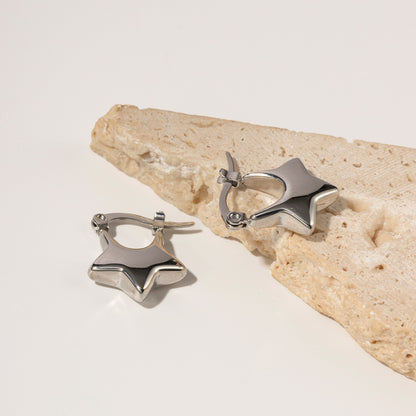 Stainless Steel Star White Gold Earrings