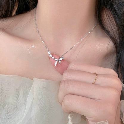 Super Fairy Bow Pearl Necklace Sweet Temperament