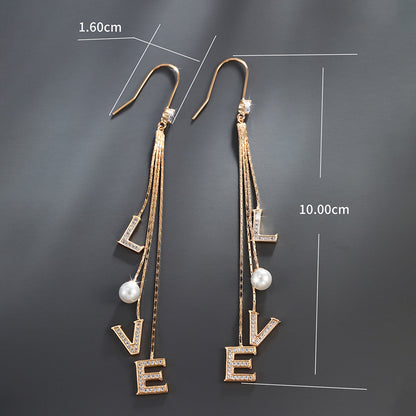 Tassel LOVE Letter Imitation Pearl Earrings