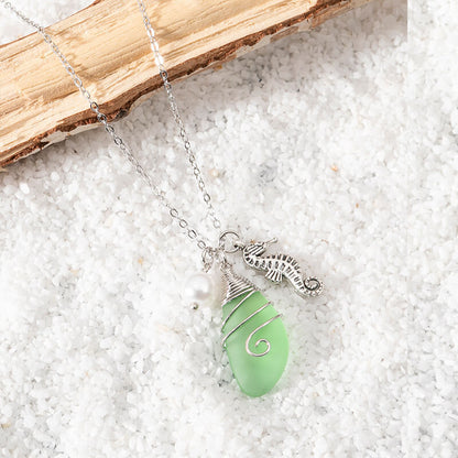 Colorful Sea Glass Geometric Design Necklace