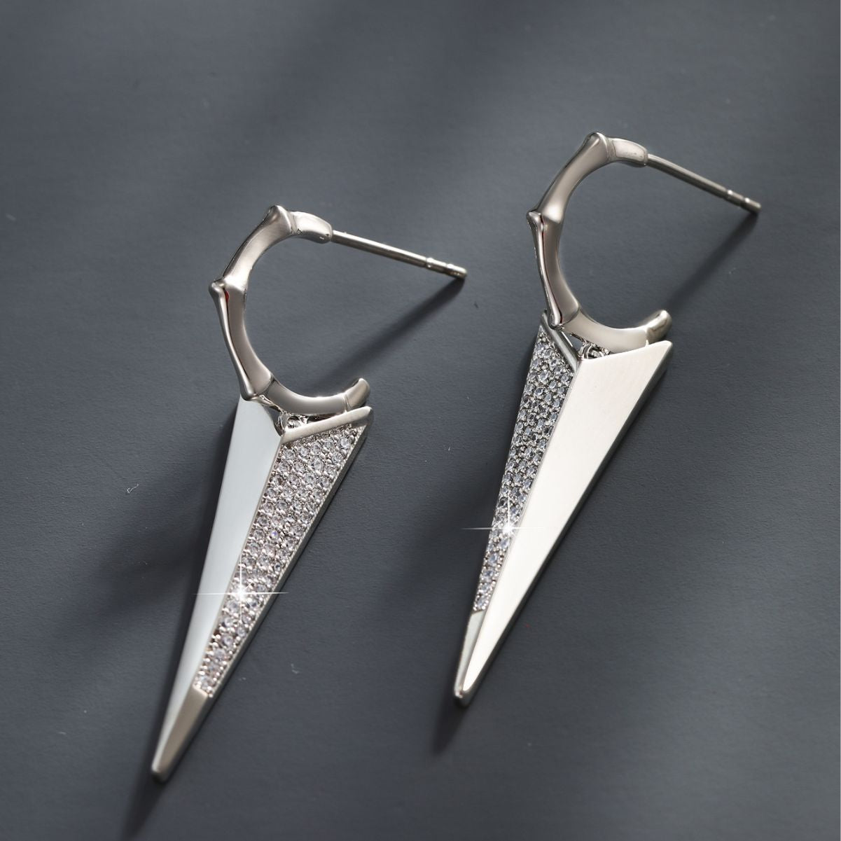 Geometric Triangle Inlaid Zircon Earrings