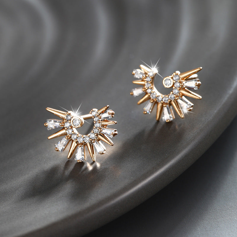 Micro-encrusted Zircon C-shaped Stud Earrings for Women
