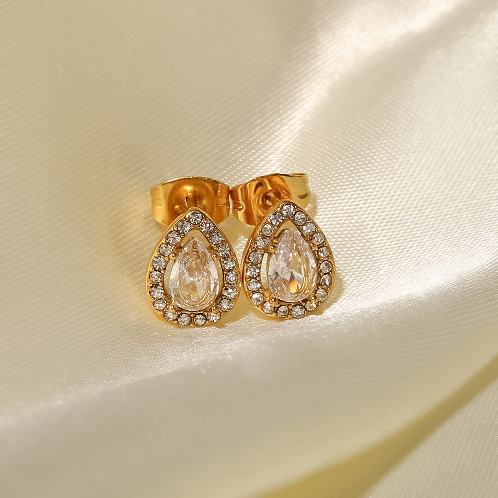 French Stainless Steel Inlaid White Zircon Earrings