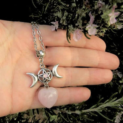 Bohemia Crescent Moon Star Rose Quartz Necklace