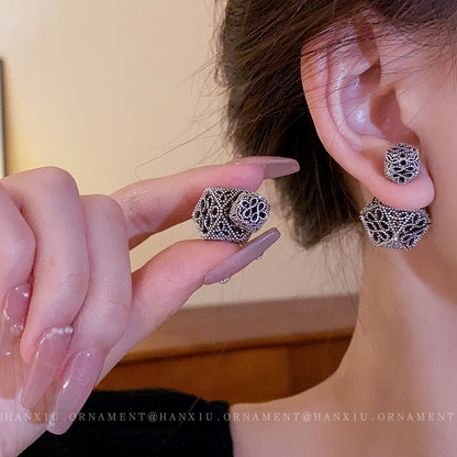 Silver Needle Flower Hollow Earrings