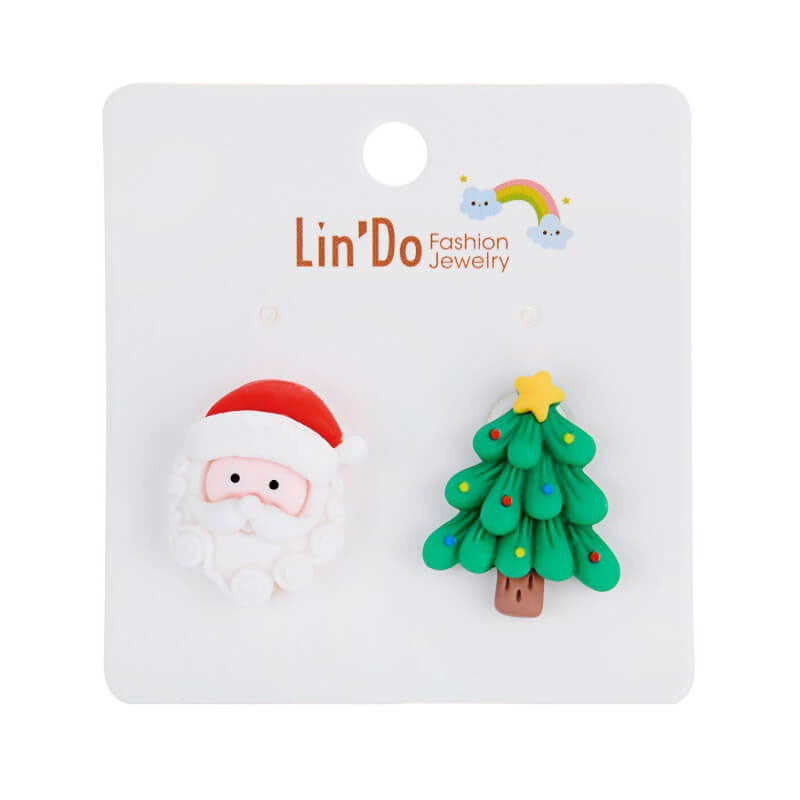 Santa Claus Deer Bells Christmas Tree Asymmetrical Earrings